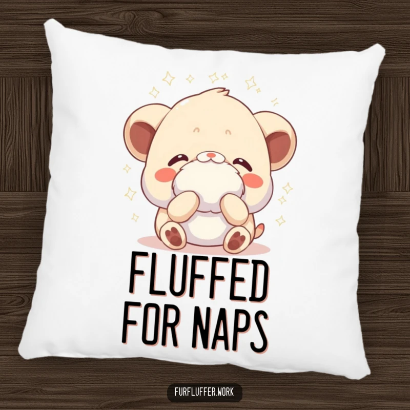 Funny pillow showing an animal receiving a gentle fluffing, with sparkles radiating, perfect for cozying up with a touch of glamour.