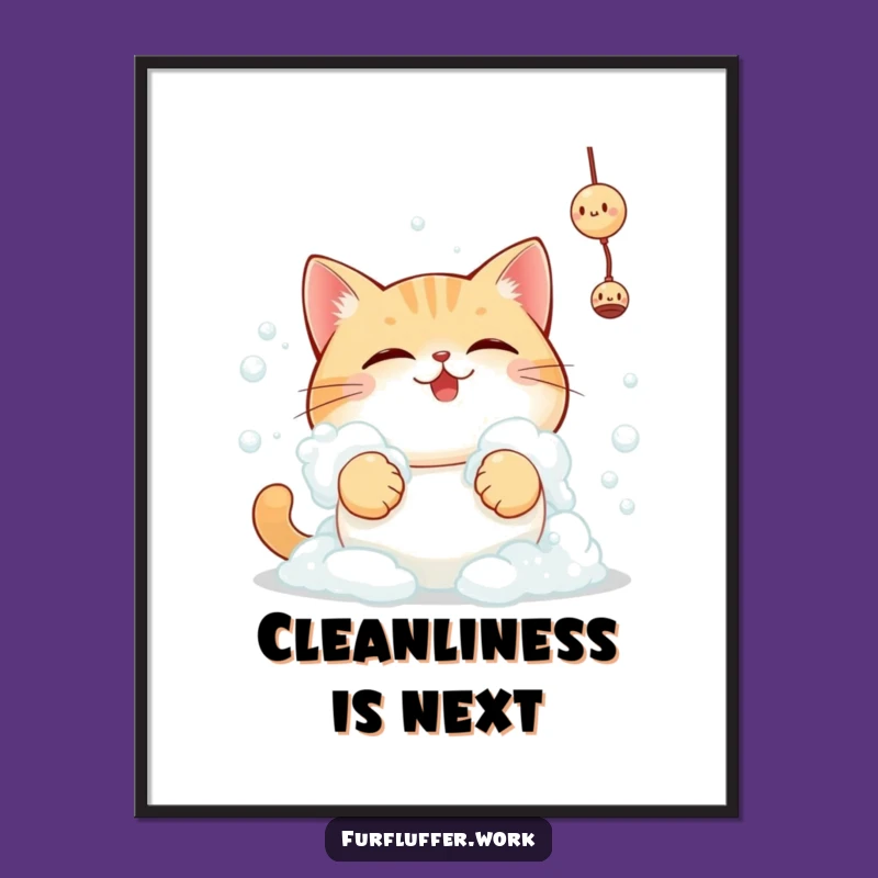 Funny Bubble Cat Poster, Playful Wall Art for Cat Enthusiasts