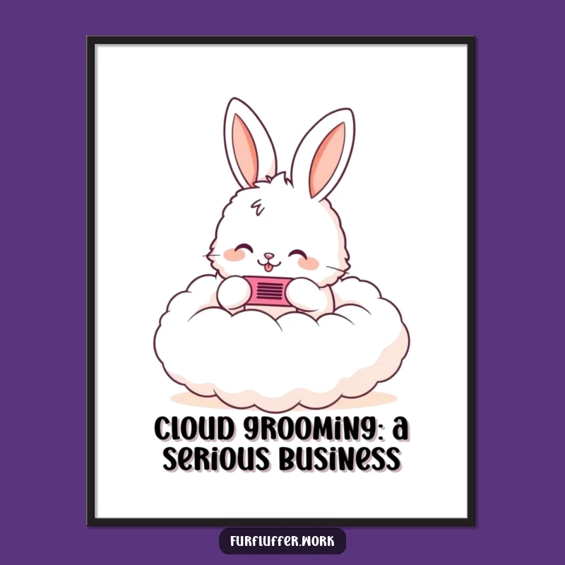 Funny Free Printable Wall Art: Bunny Combs Fluffy Cloud Downloadable Decor Gift