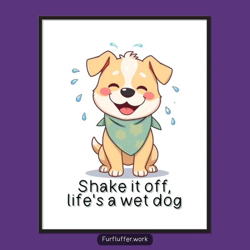 Funny Free Printable Wall Art: Dog Shakes Water Downloadable Decor Gift