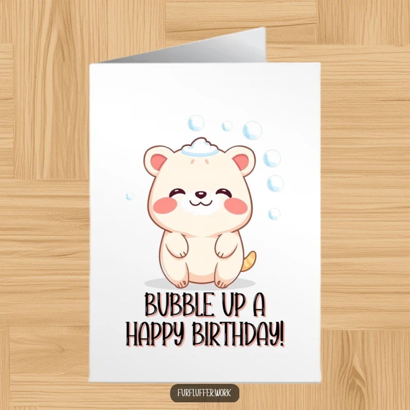 Funny Free Printable Birthday Card featuring a contented animal sparkling with soap bubbles, radiating pure joy.