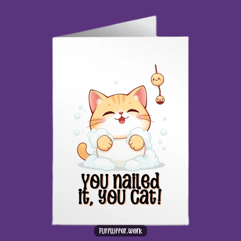 Free Printable Congrats Card: Bath Time Cat - Celebrate with Feline Humor