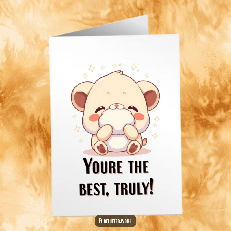 Funny Free Printable Congratulations Card: An animal being gently fluffed, radiating joy and sparkles upon success.