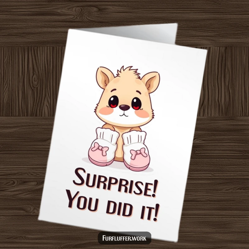 Funny Free Printable Congratulations Card: An animal looking surprised while wearing comically tiny, oversized grooming booties.