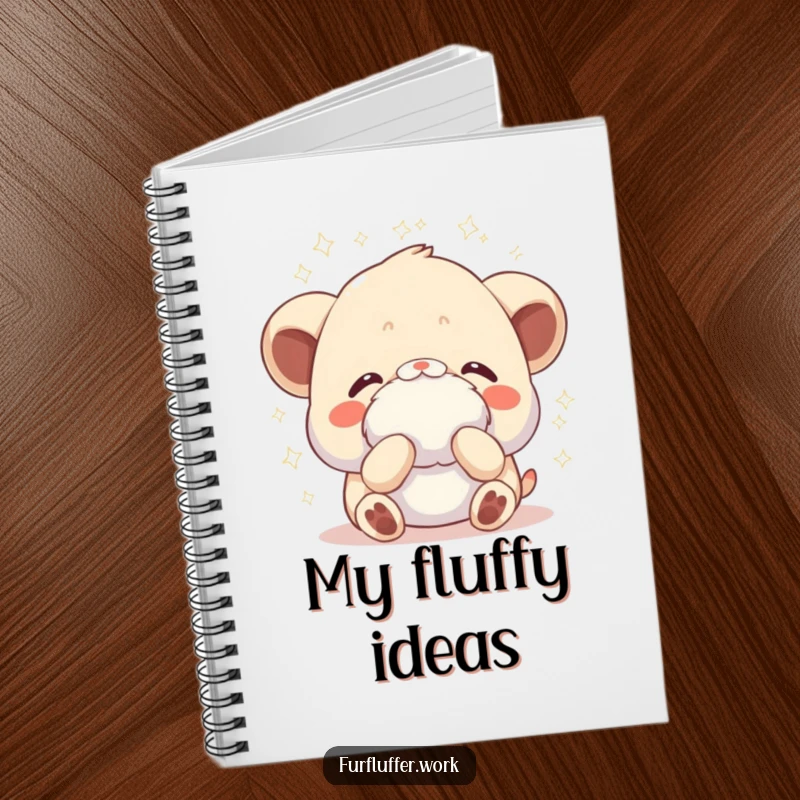 Funny notebook showing an animal receiving a gentle fluffing, with sparkles radiating, inspiring notes with a touch of pampered luxury.